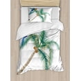 thumbnail image 1 of Parrot Duvet Cover Set, Big Parrot Sitting on Coconut Tree Talkative Character of Exotic Design, Decorative 2 Piece Bedding Set with 1 Pillow Shams, Twin Size, White Brown Green, by Ambesonne, 1 of 3