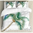 thumbnail image 1 of Parrot Duvet Cover Set, Big Parrot Sitting on Coconut Tree Talkative Character of Exotic Design, Decorative 3 Piece Bedding Set with 2 Pillow Shams, Queen Size, White Brown Green, by Ambesonne, 1 of 3