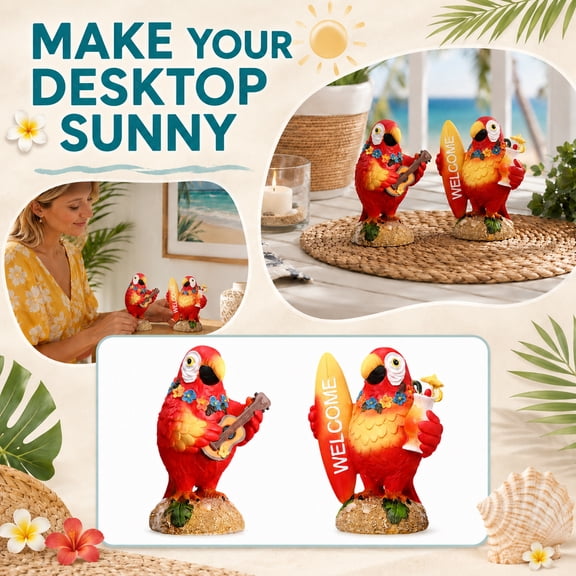 Parrot Figurine Set 2 Piece Resin Tropical Theme Decorative Statues for Home Patio Tiki Bar Luau Party Porch Entryway Welcome Decor Ideal Housewarming Gift