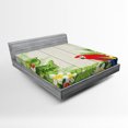 thumbnail image 1 of Ambesonne Tropic Fitted Sheet, Flowers Parrot, Full Size, Cream Green Red, 1 of 2
