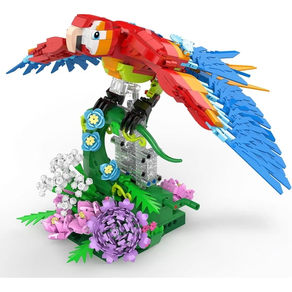 Parrot Floral Building Set, MOC Flower and Parrot Collectible Table Art Kit, Creator 2 in 1 Animals Bird Ideas Gifts Toys for Adults and Kids Age 12+