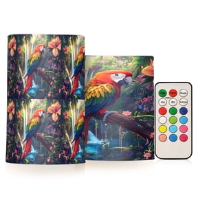 Parrot Flower Flickering Flameless Candles Battery Operated with Remote Timer LED Pillar Candles Set of 2