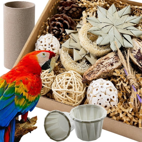 Bird Enrichment Foraging Shredding Parakeet & Cockatiel Toy Box Set with Paper Tube & Paper Cups, 18 Pcs