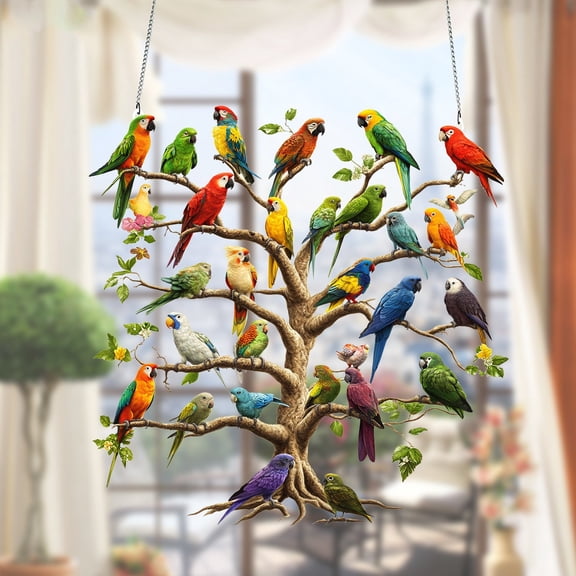 Parrot Hanging Ornament Colorful Acrylic Bird Tree Decoration for Home Festival Party Christmas Tropical Theme Indoor Outdoor Decor Lightweight with Sturdy Chain Vibrant Detail Easy to Hang