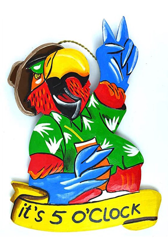 Parrot Head IT'S 5 O'CLOCK Wood Beach Sand Tiki Bar Sign