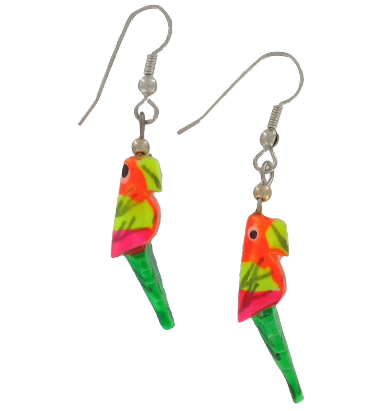 Parrot Head Orange Neon Multicolor Wood Pierced Dangle Earrings