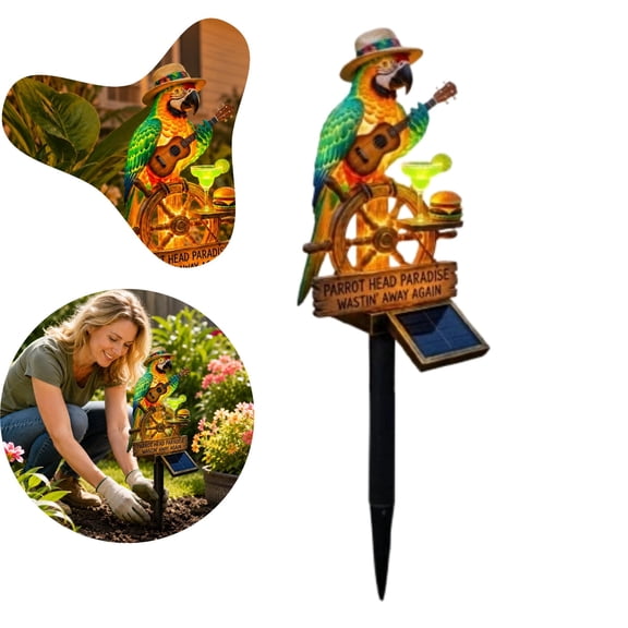 Parrot Head Solar Garden Stake Light, Funny Tropical Tiki Outdoor Decor, Waterproof Solar Light for Patio Backyard Pool Housewarming Decor