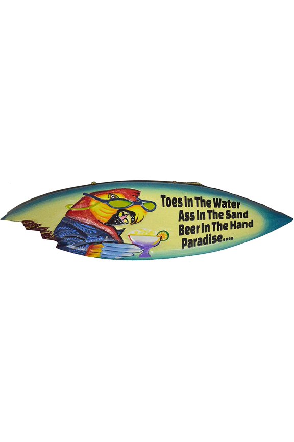 Parrot Head Toes in The Water As in The Sand Tiki Bar Sign Surfboard Surf Board with Shark Bite