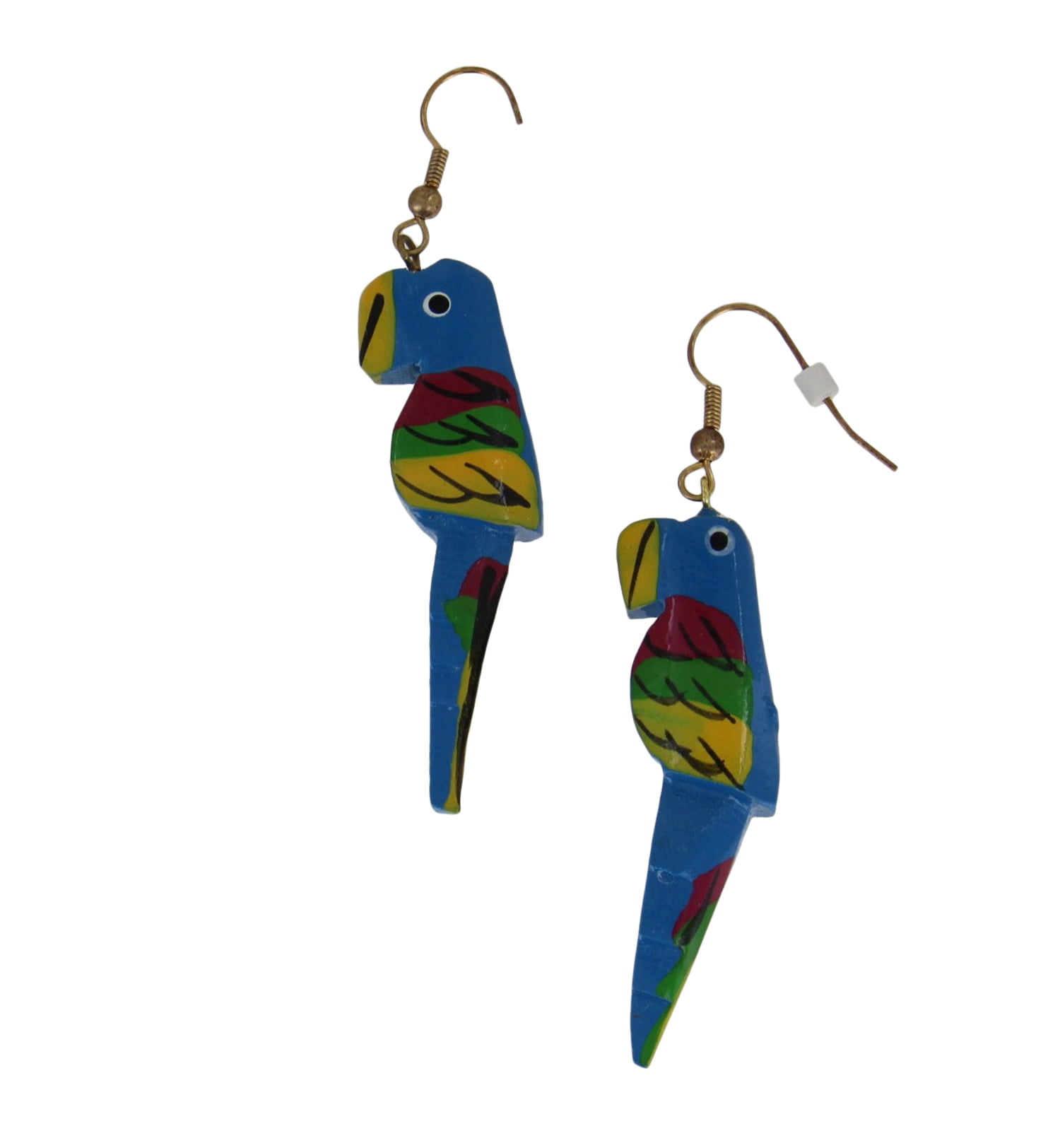 Parrot Head Wood Blue Dangle Pierced Earrings Handmade 7/8