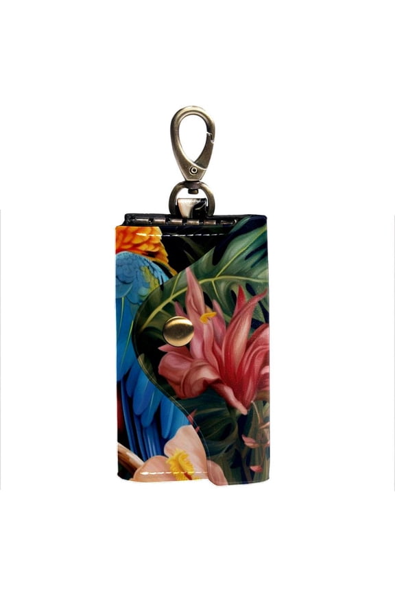 Parrot Key Case Card ID Holder Wallet with 6 Hooks and Side Pockets for Men and Women - Printed Key Holder Key Wallet Key Pouch Key Bag