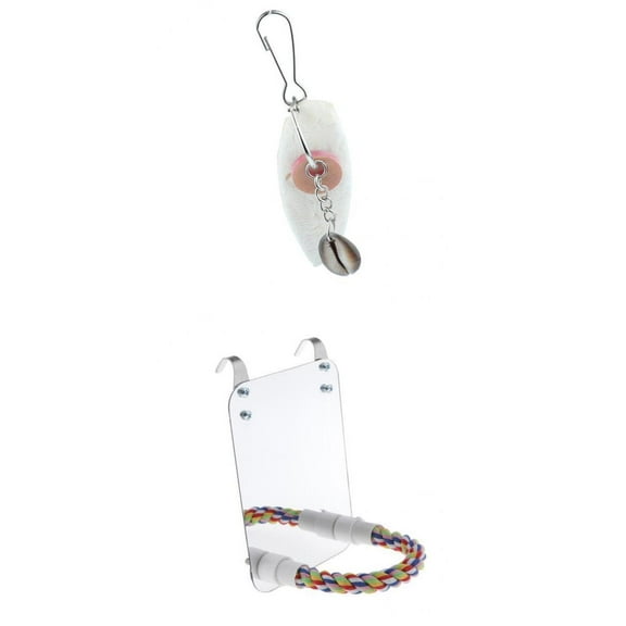Parrot Large Mirror Bird Mirror With Colorful Rope Perch & Chewing Shell