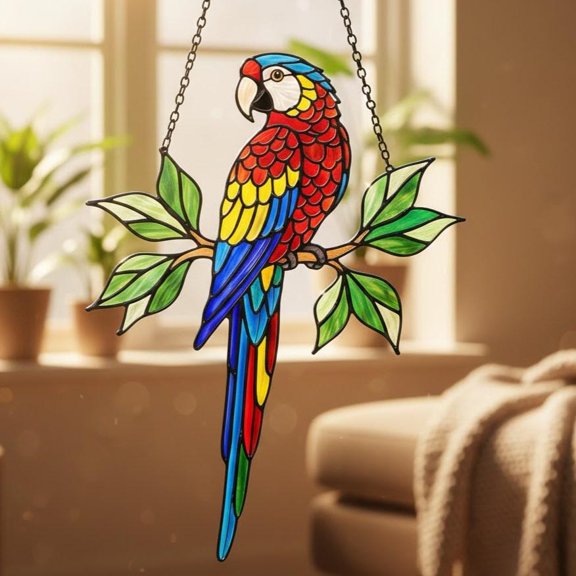 Parrot Macaw Acrylic Suncatcher Tropical Bird Exotic Wildlife Window Hanging Home Decor Gift Bird Lovers