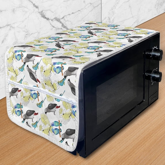 Parrot Microwave Oven Cover, Exotic Jungle Birds Jaco Lovebirds Kakadu Tropical Flying Mammals Illustration, Water Resistant Organizer with Pockets for Kitchen, 36" x 12", Multicolor, by Ambesonne