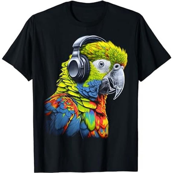 Parrot Music Art Headphones Musicians Animal Bird Parrot T-Shirt
