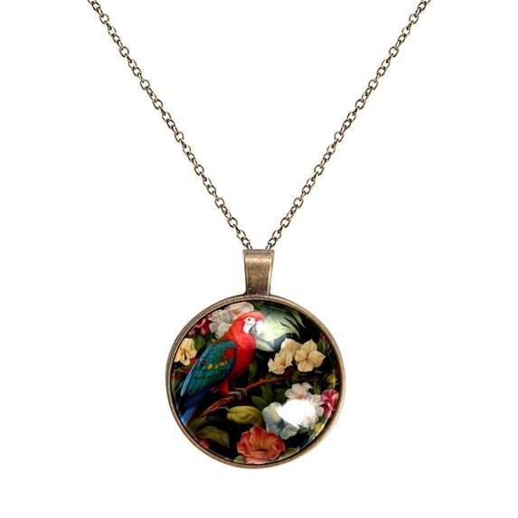 Parrot Necklace Personalized Custom Photo Round Pendant Adjustable Stainless Steel Necklaces with Gift Box for Men Women Mothers Valentine's Jewelry Gift