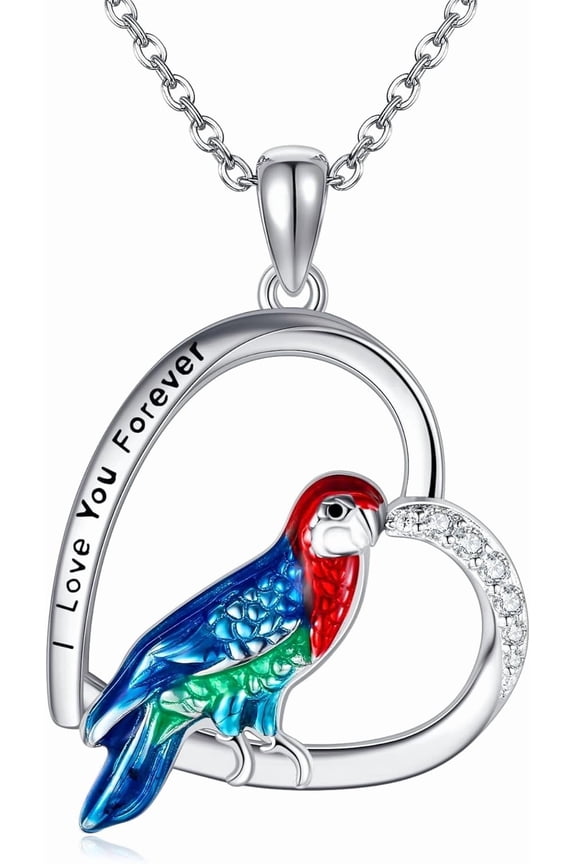 Parrot Necklace Sterling Silver Cute Heart Shaped Parrot Pendant Necklace Bird Jewelry Parrot Gifts for Women