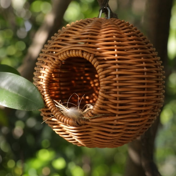 Parrot Nest, Rattan Woven Chew Resistant Bird Hut for Cage, Hanging Nest for Budgies Cockatiels Conures Lovebirds, Natural Fiber Hideaway Suitable for Year Round Use