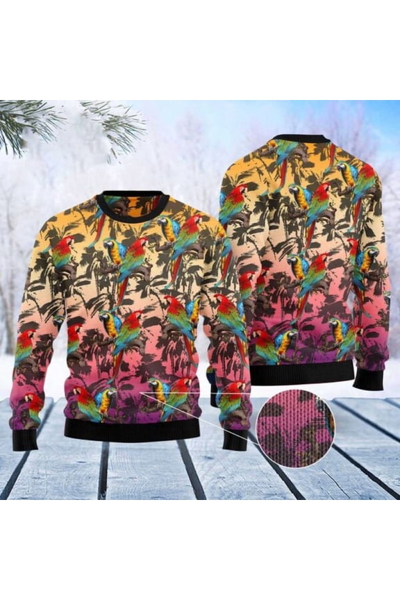Parrot Palm Forest 3D Christmas Sweater, Christmas Sweater, 3D Sweater, Funny Xmas Sweaters