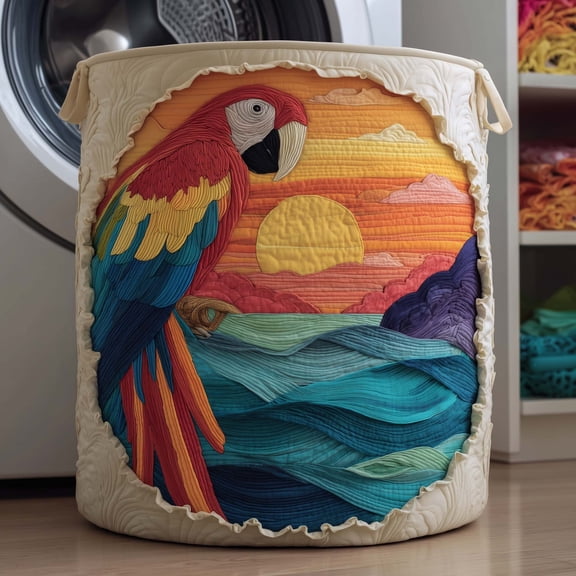 Parrot Paradise Quilted Laundry Basket, Collapsible Fabric Hamper for Clothes, Toys and Blankets