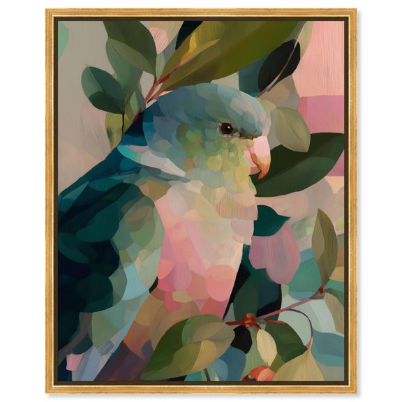 Parrot Pastel Greens I Canvas Print Tropical Decor by Art Remedy, Gold Frame, 36 x 45