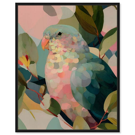 Parrot Pastel Greens II Canvas Print Tropical Decor by Art Remedy, Black Frame, 24 x 30