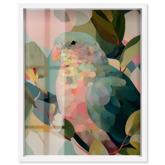 Parrot Pastel Greens II Shadowbox Print Tropical Decor by Art Remedy, White Frame, 16 x 20