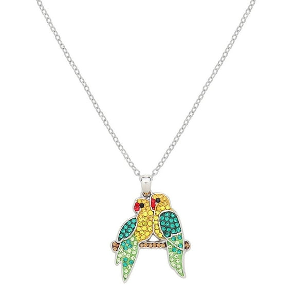 Parrot Pendant Necklace Rhinestone Crystal Rhodium Plated 17 Inch Link Chain J1213