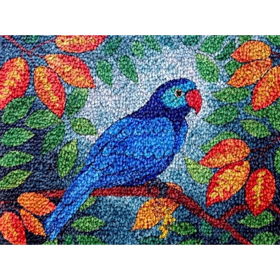 Parrot Perched on Flowers Latch Hook Kits Rug DIY Cushion Tapestry Making Crochet Hook Mat Making Kits Color Preprinted Pattern Canvas DIY Carpet Needlework Crochet Kits 52x38cm (G11-87)