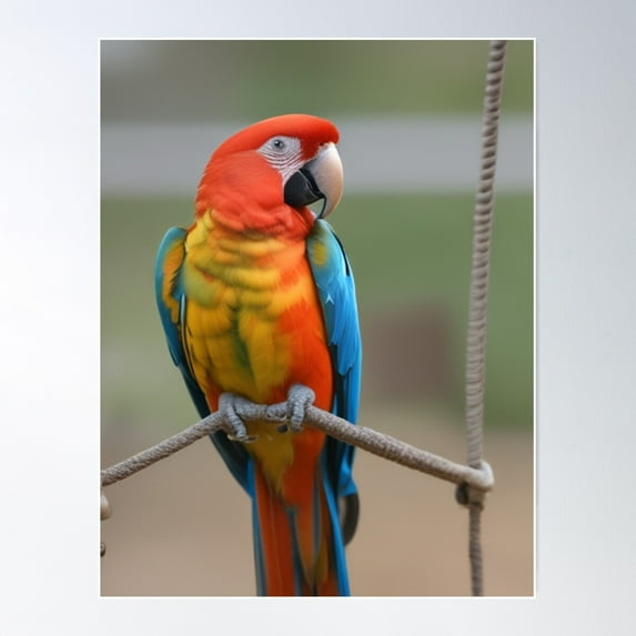 Parrot Perched On A Bird Swing Poster Wall Art, Modern Wall Decor For Living Room Bedroom, 24x36 UNFRAMED