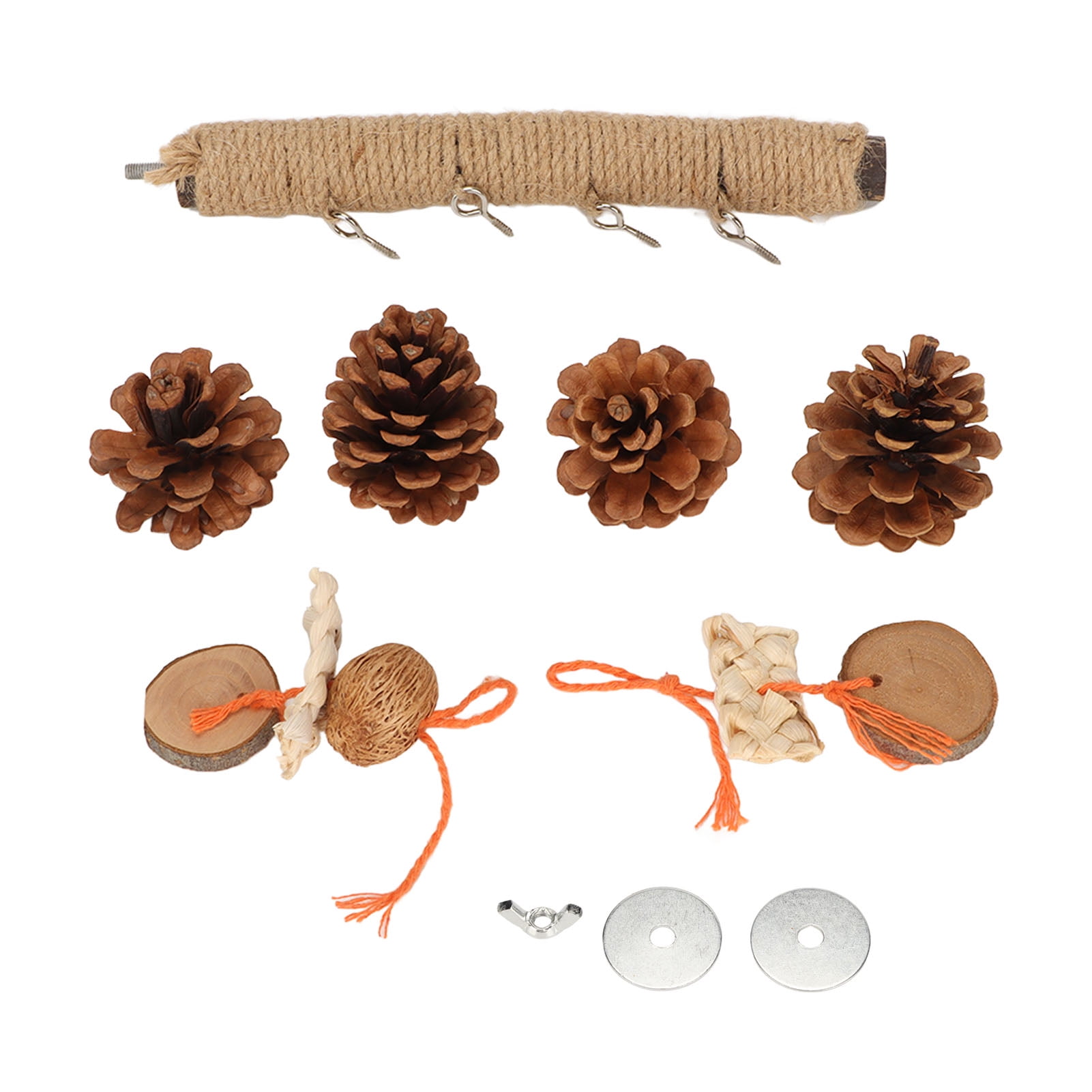 Parrot Pine Cones Stand Toy Rattan Balls Hemp Rope Weaving Wood Parrot