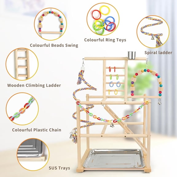 Parrot Playstand with Multi-Layered Activities for Small to Medium Birds