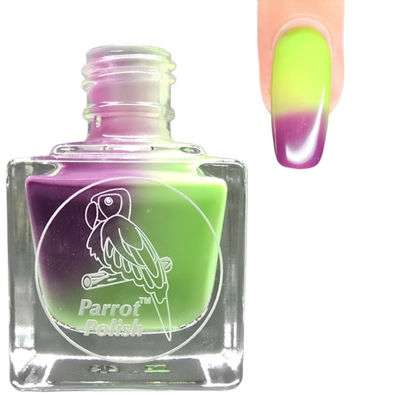 Parrot Polish Color Changing Solar Nail Polish, Green to Purple Quick Dry Lacquer, Long Lasting Two Tone Color Nail Enamel, Limes & Grapes, 0.5 Fl Oz