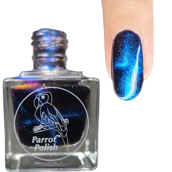 Parrot Polish Magnetic Cat's Eye Nail Polish, Quick Dry Blue Glitter Nail Lacquer, Long Lasting Reflective Color, Siamese Cat, 0.5 Fl Oz