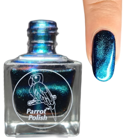 Parrot Polish Magnetic Cat's Eye Nail Polish, Quick Dry Blue Green Glitter Nail Lacquer, Long Lasting Reflective Color, Tabby Cat, 0.5 Fl Oz