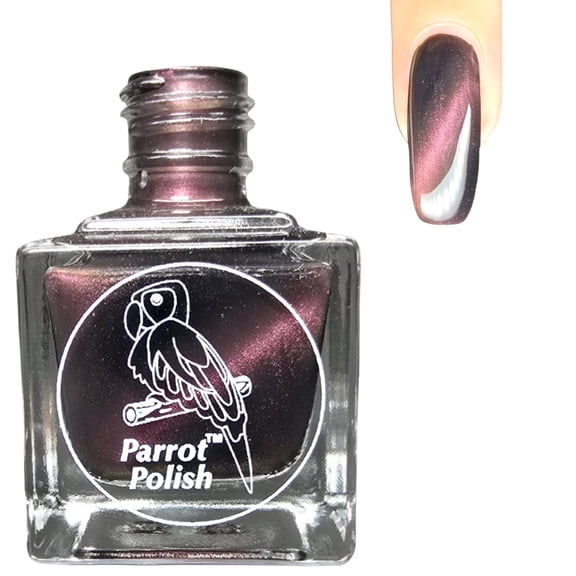 Parrot Polish Magnetic Cat's Eye Nail Polish, Quick Dry Burgundy Glitter Nail Lacquer, Long Lasting Reflective Color, Versatile Lady, 0.5 Fl Oz