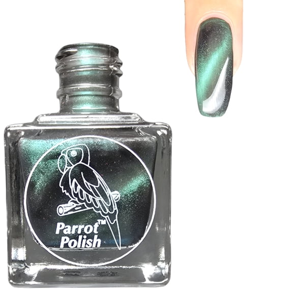 Parrot Polish Magnetic Cat's Eye Nail Polish, Quick Dry Dark Green Glitter Nail Lacquer, Long Lasting Reflective Color, Memphis Belle, 0.5 Fl Oz