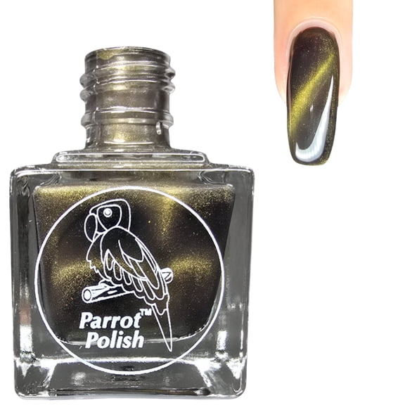 Parrot Polish Magnetic Cat's Eye Nail Polish, Quick Dry Green Glitter Nail Lacquer, Long Lasting Reflective Color, Enola Gay, 0.5 Fl Oz