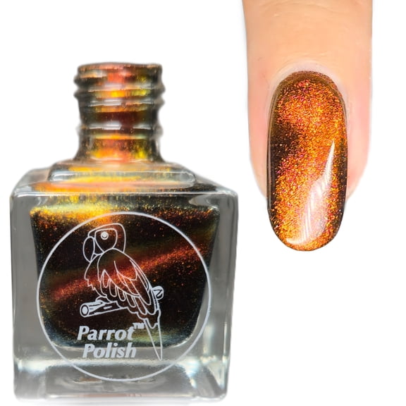 Parrot Polish Magnetic Cat's Eye Nail Polish, Quick Dry Orange Glitter Nail Lacquer, Long Lasting Reflective Color, Calico Cat, 0.5 Fl Oz