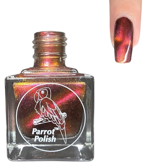 Parrot Polish Magnetic Cat's Eye Nail Polish, Quick Dry Red Glitter Nail Lacquer, Long Lasting Reflective Color, Black Cat, 0.5 Fl Oz