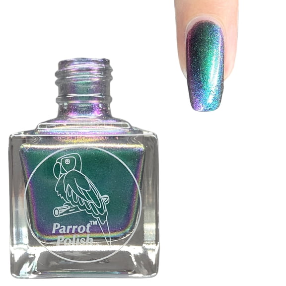 Parrot Polish Multichrome Nail Polish, Quick Dry Green Blue Pink Ultra Shine Lacquer, Long Lasting Glossy Chrome Nail Enamel, Scarlett, 0.5 Fl Oz