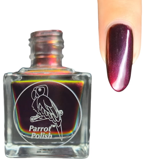 Parrot Polish Multichrome Nail Polish, Quick Dry Ultra Shine Deep Red Lacquer, Long Lasting Glossy Chrome Nail Enamel, Vlad Dracul, 0.5 Fl Oz