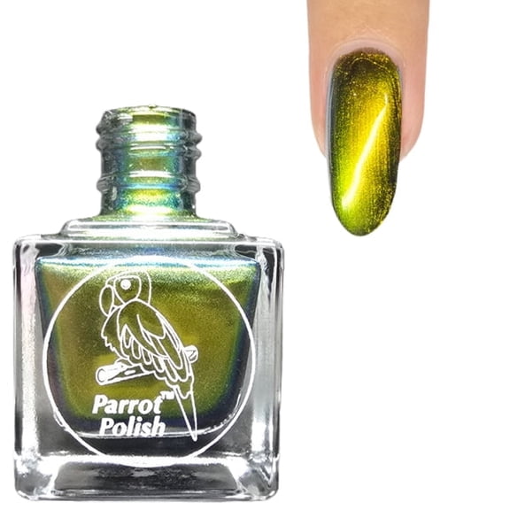 Parrot Polish Multichrome Nail Polish, Quick Dry Ultra Shine Green Gold Lacquer, Long Lasting Glossy Chrome Nail Enamel, Queen Akasha, 0.5 Fl Oz