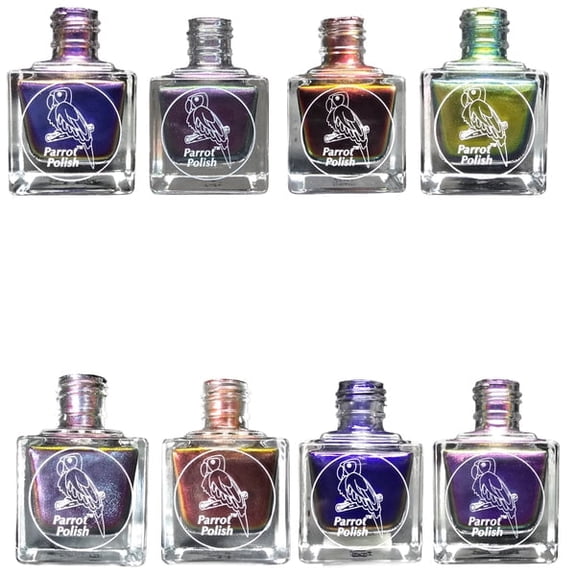 Parrot Polish Multichrome Nail Polish Vampire 8 Collection, Quick Dry Ultra Shine Dark Purple Lacquer, Long Lasting Glossy Chrome Nail Enamel, Set of 8 Polishes