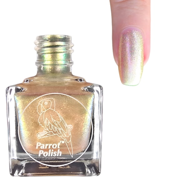 Parrot Polish Pastel Ultrachrome Nail Polish, Quick Dry Holographic Gold Color Lacquer, Long Lasting Shimmering Enamel, Miami, 0.5 Fl Oz