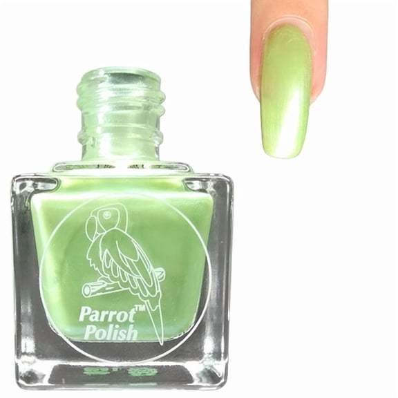 Parrot Polish Shimmer Nail Polish, Quick Dry Metallic Light Green Fingernail Lacquer, Long Lasting Chrome Nail Enamel, Granny Apples, 0.5 Fl Oz