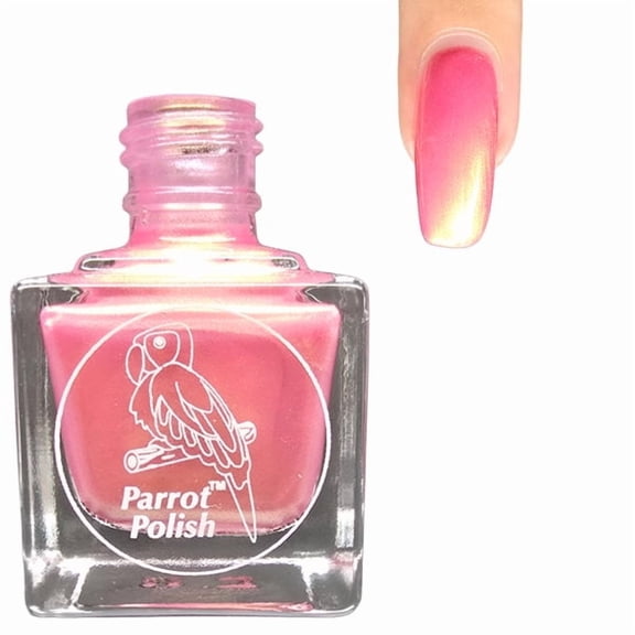 Parrot Polish Shimmer Nail Polish, Quick Dry Metallic Pink Fingernail Lacquer, Long Lasting Chrome Nail Enamel, Idaho Falls, 0.5 Fl Oz