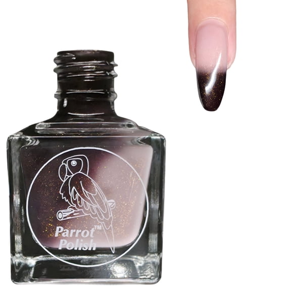 Parrot Polish Thermal Color Changing Nail Polish, Black to Grey Shimmer Quick Dry Lacquer, Temperature Change Nail Enamel, Darkest Before the Light, 0.5 Fl Oz