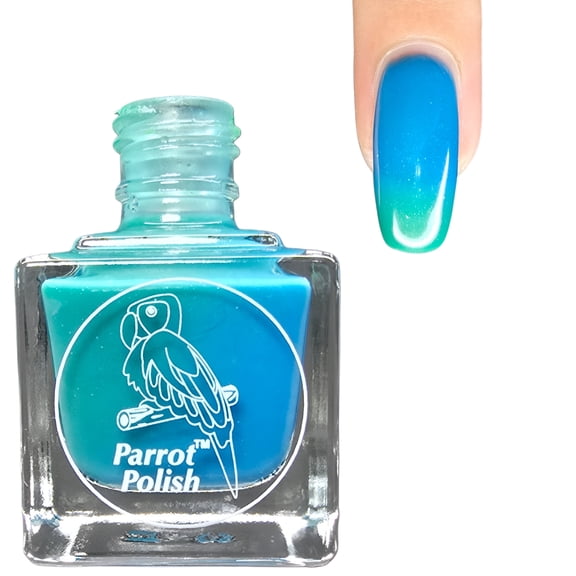 Parrot Polish Thermal Color Changing Nail Polish, Green to Blue Quick Dry Lacquer, Temperature Change Nail Enamel, Ocean Currents, 0.5 Fl Oz