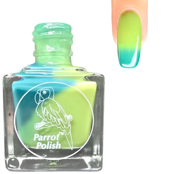 Parrot Polish Thermal Color Changing Nail Polish, Green to Lime Green Quick Dry Lacquer, Temperature Change Nail Enamel, Allamanda, 0.5 Fl Oz