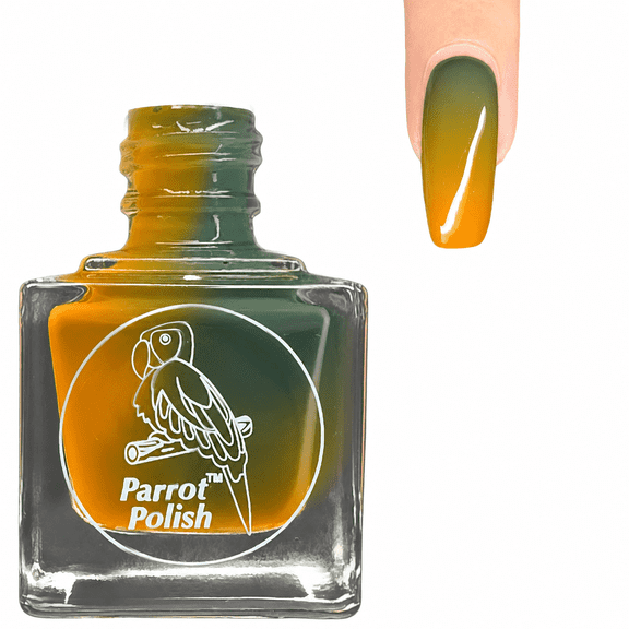 Parrot Polish Thermal Color Changing Nail Polish, Green to Orange, Quick Dry Lacquer, Temperature Change Nail Enamel, Pumpkin Delight, 0.5 Fl Oz